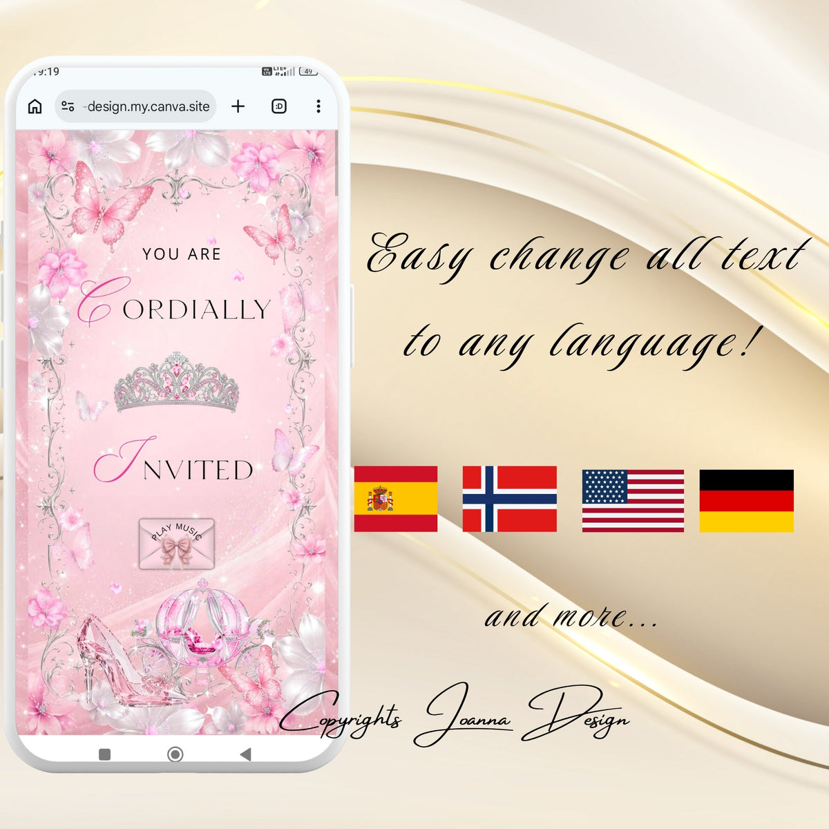 Pink Quinceanera Invitation Website Digital|Princess Birthday Invitation Digital|11q