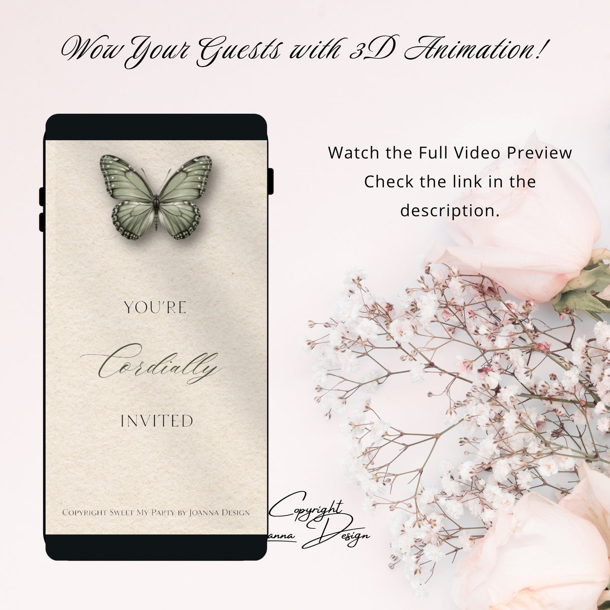 Sage Green Wedding Invitation Digital Video Animated, (0-003WV)