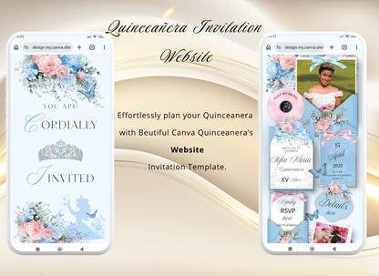 Blue Pink Quinceanera Invitation Website|Blue Pink Mis 15 Quince Invitation