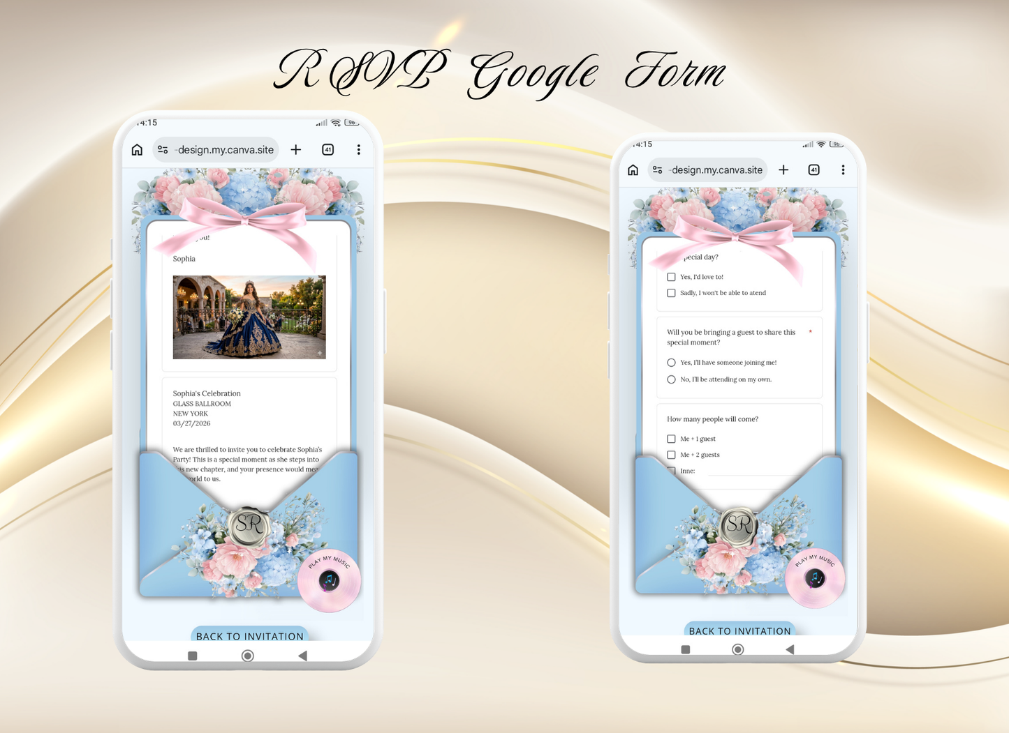 Blue Pink Quinceanera Invitation Website|Blue Pink Mis 15 Quince Invitation