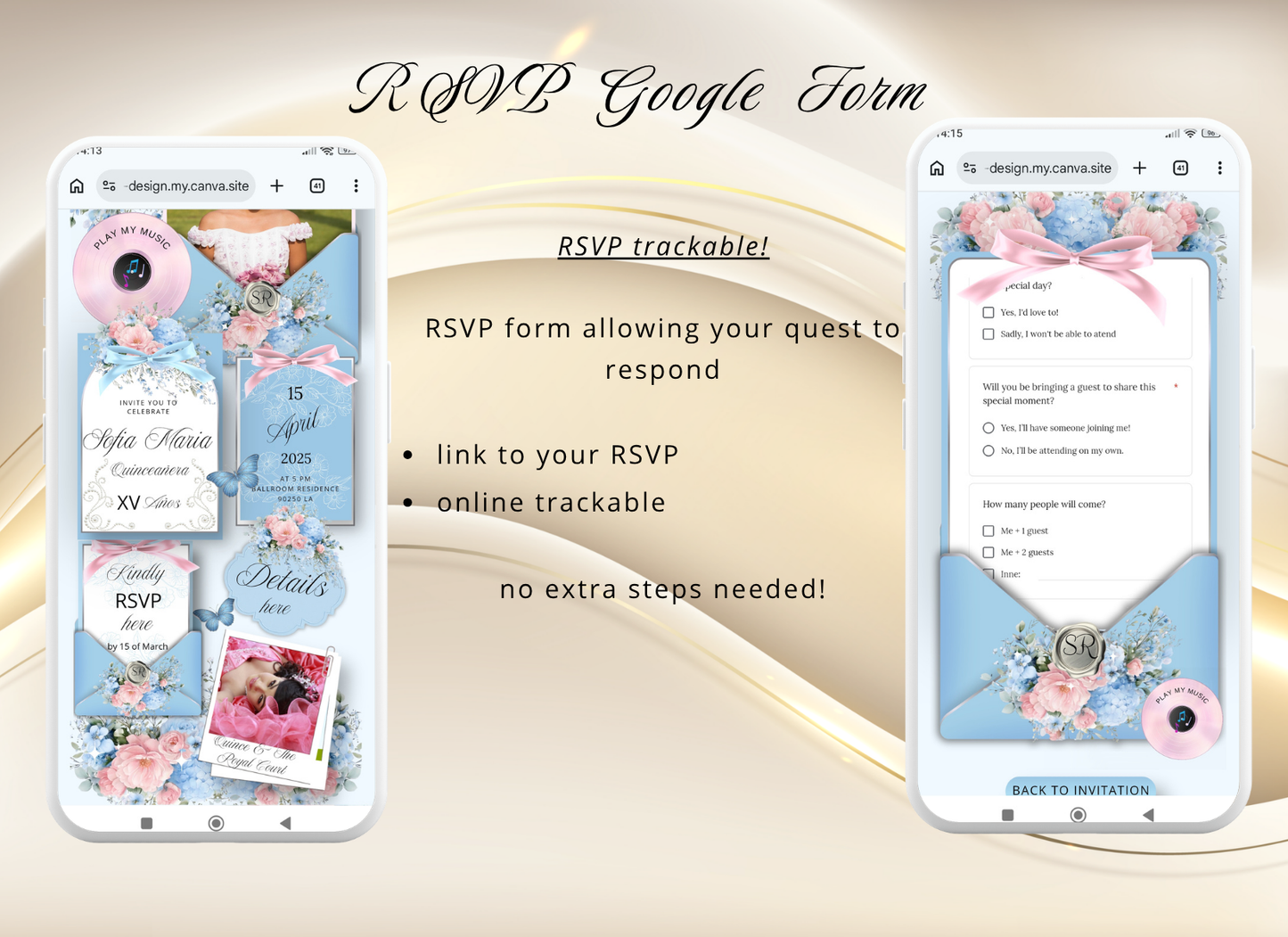 Blue Pink Quinceanera Invitation Website|Blue Pink Mis 15 Quince Invitation