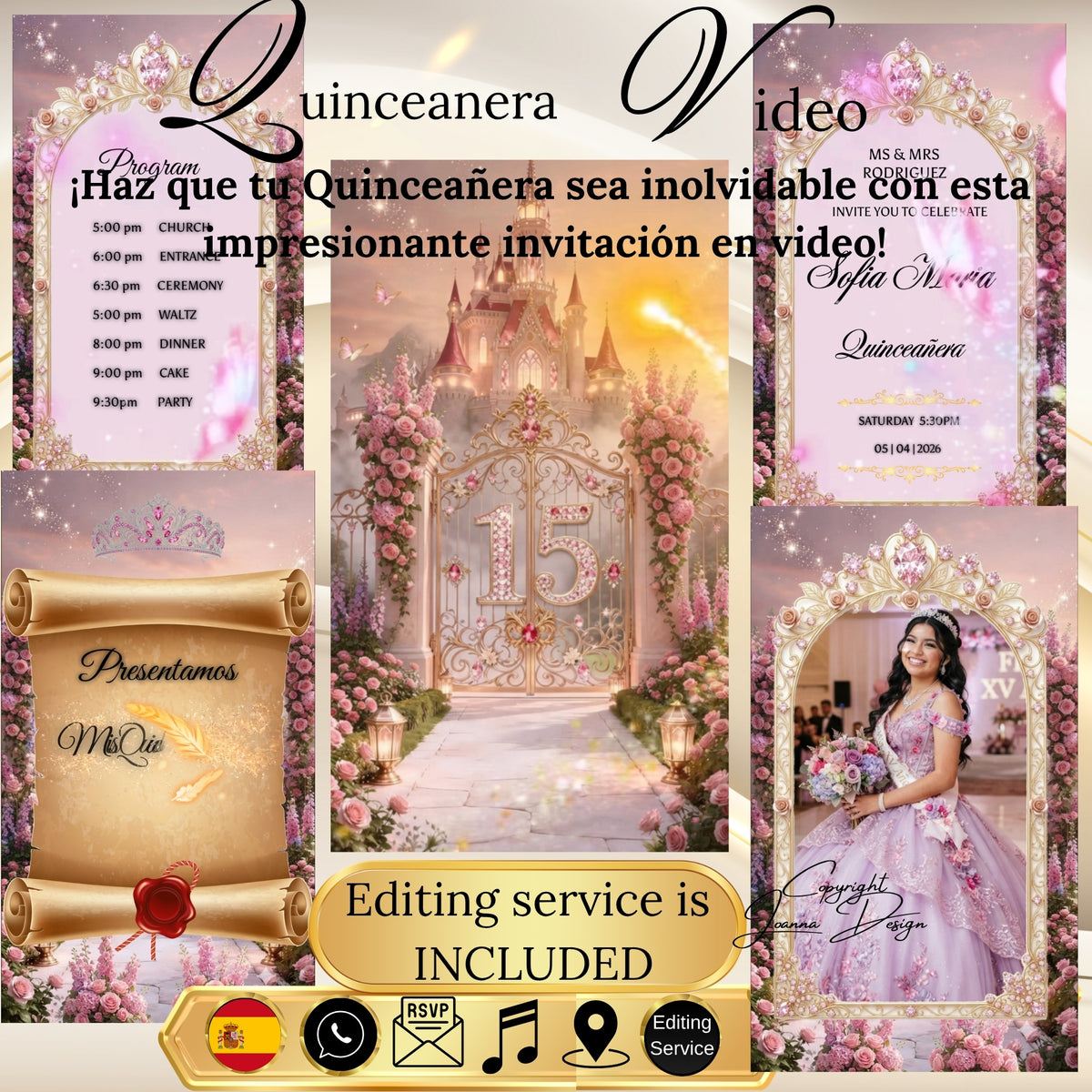Invitación Digital Video XV Años Puertas de Castillo Estilo Bridgerton Animado Cinematográfica Rosa|Quinceanera Animated Video Invitation with Opening Castle Gates | Canva