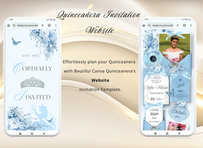 Blue Quinceañera Invitation Website|Baby Blue Mis 15 Quince Invitation Website