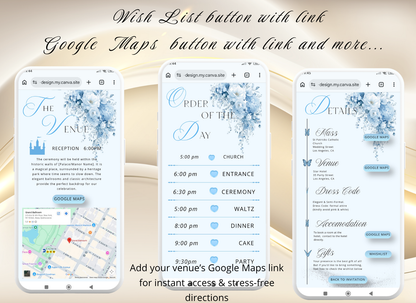 Blue Quinceañera Invitation Website|Baby Blue Mis 15 Quince Invitation Website