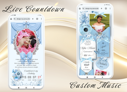 Blue Quinceañera Invitation Website|Baby Blue Mis 15 Quince Invitation Website