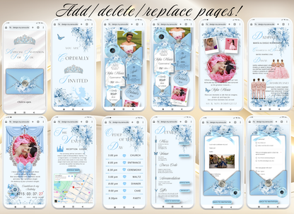 Blue Quinceañera Invitation Website|Baby Blue Mis 15 Quince Invitation Website