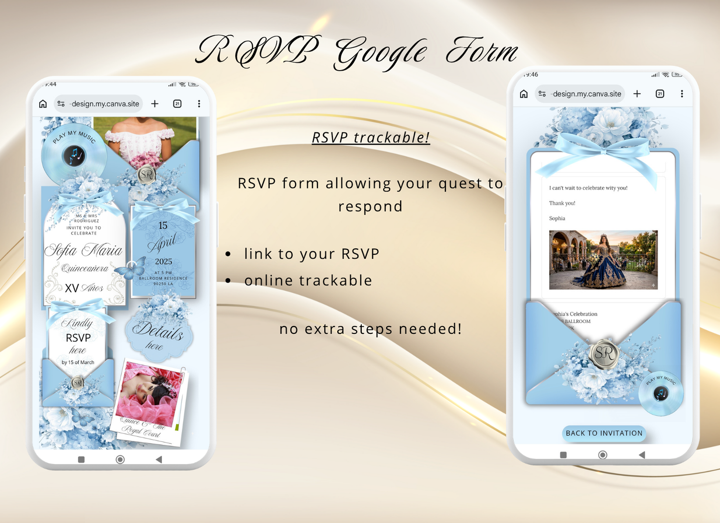 Blue Quinceañera Invitation Website|Baby Blue Mis 15 Quince Invitation Website