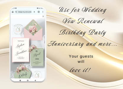 Blush Pink Sage Green Wedding Invitation Website Video Digital|Pink Sage Green Floral Wedding Invite Interactive