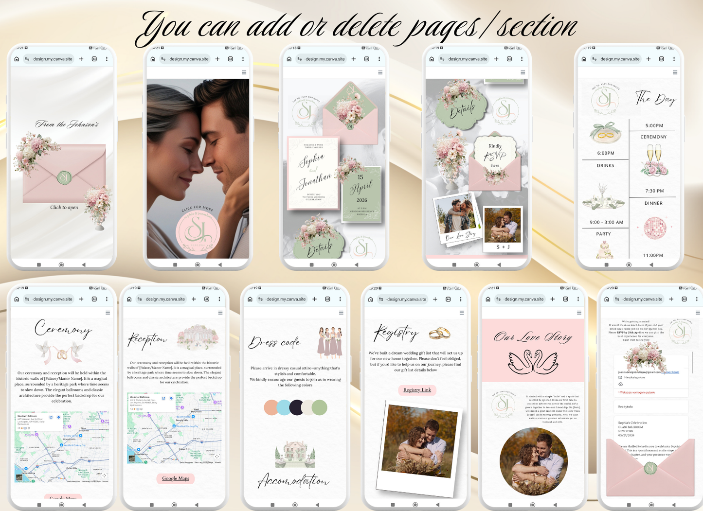 Blush Pink Sage Green Wedding Invitation Website Video Digital|Pink Sage Green Floral Wedding Invite Interactive