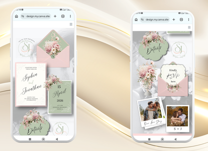 Blush Pink Sage Green Wedding Invitation Website Video Digital|Pink Sage Green Floral Wedding Invite Interactive