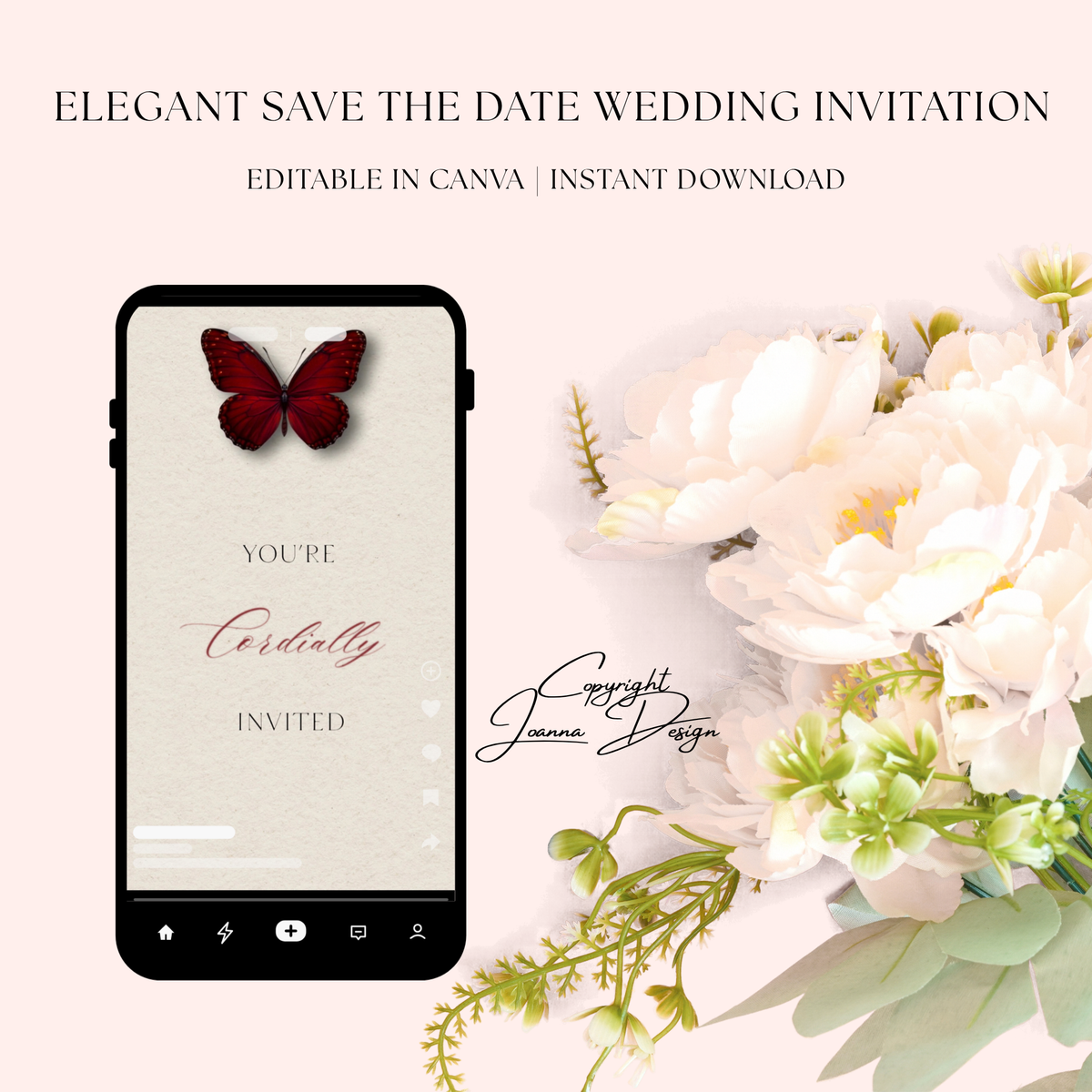 Burgundy Wedding Invitation Digital Video Animated, (0-001WV)