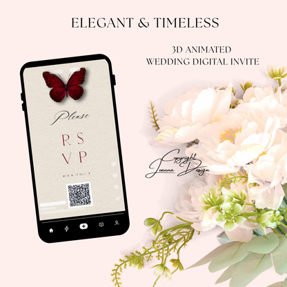 Burgundy Wedding Invitation Digital Video Animated, (0-001WV)