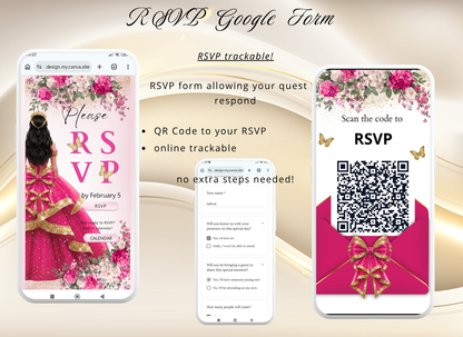 Hot Pink Fuchsia Quinceanera Invitation Video Digital|Hot Pink Fuchsia Mis 15 Quince Sweet 16 invitation