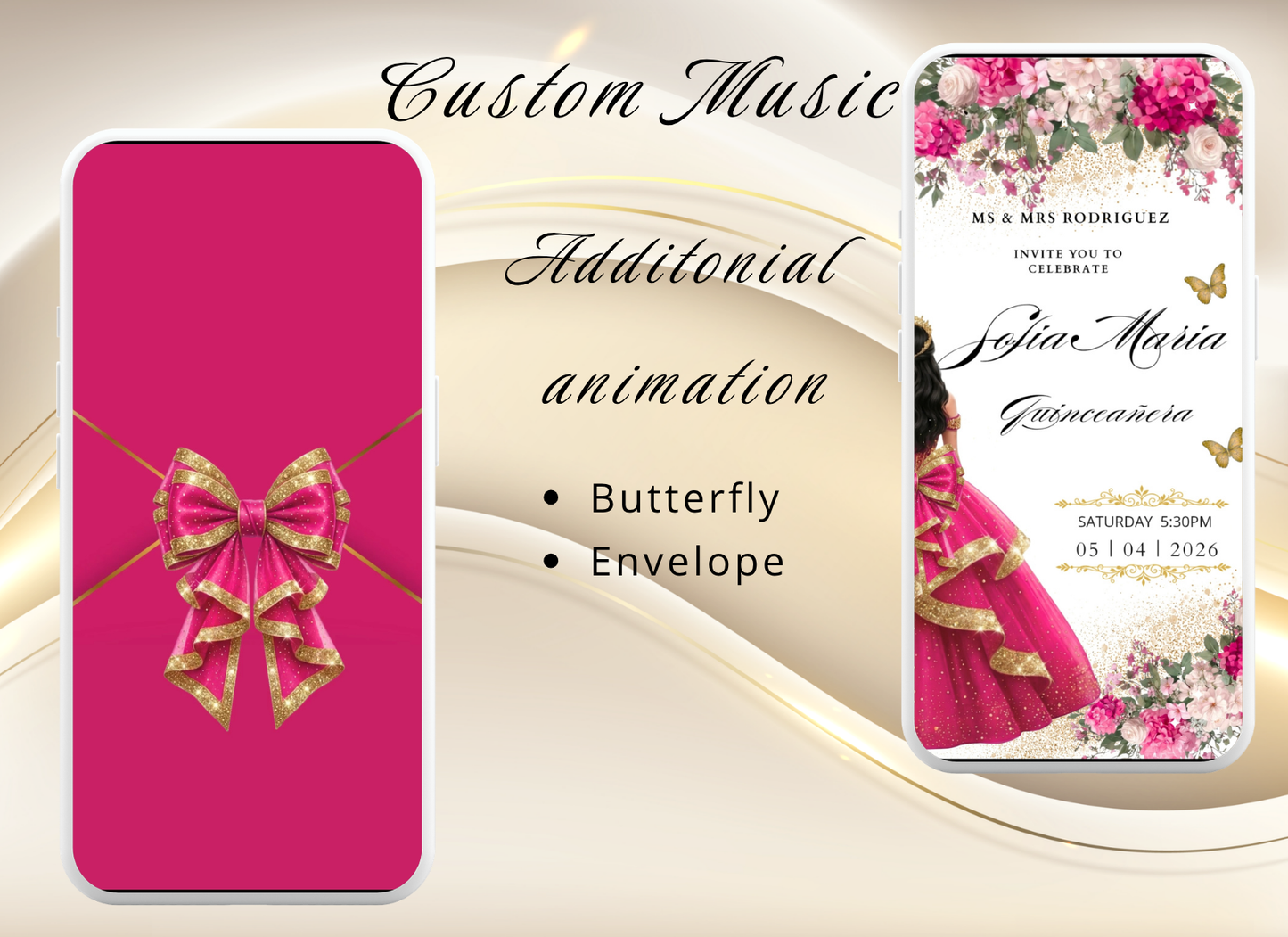 Hot Pink Fuchsia Quinceanera Invitation Video Digital|Hot Pink Fuchsia Mis 15 Quince Sweet 16 invitation
