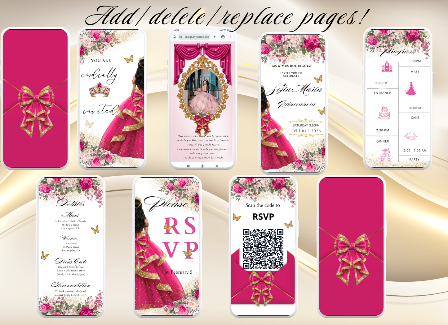 Hot Pink Fuchsia Quinceanera Invitation Video Digital|Hot Pink Fuchsia Mis 15 Quince Sweet 16 invitation