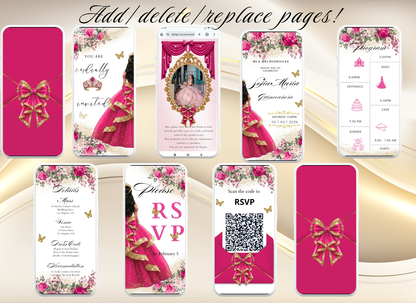 Hot Pink Fuchsia Quinceanera Invitation Video Digital|Hot Pink Fuchsia Mis 15 Quince Sweet 16 invitation