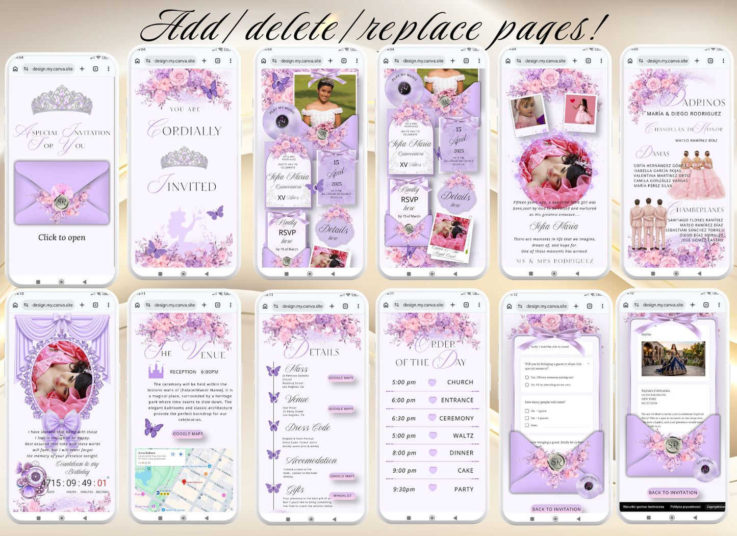 Lavender Quinceanera Invitation Website|Pink Mis 15 Anos Website Invitation Digital|064q