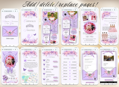 Lavender Quinceanera Invitation Website|Pink Mis 15 Anos Website Invitation Digital|064q