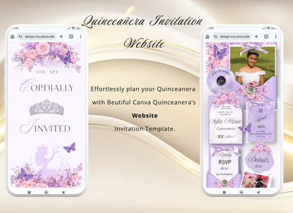 Lavender Quinceanera Invitation Website|Pink Mis 15 Anos Website Invitation Digital|064q