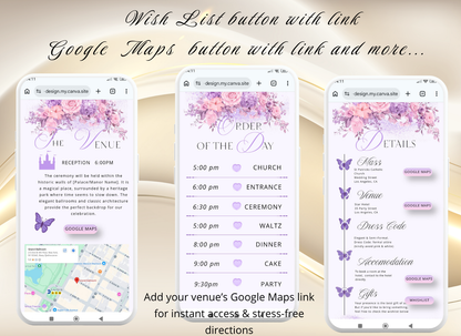 Lavender Quinceanera Invitation Website|Pink Mis 15 Anos Website Invitation Digital|064q