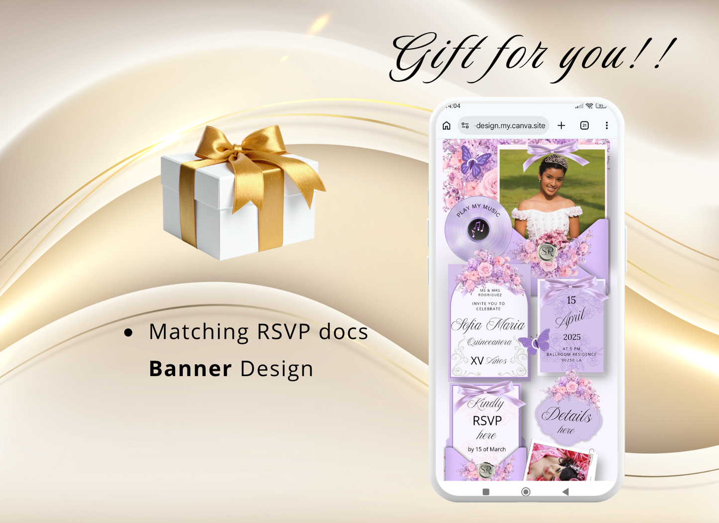 Lavender Quinceanera Invitation Website|Pink Mis 15 Anos Website Invitation Digital|064q