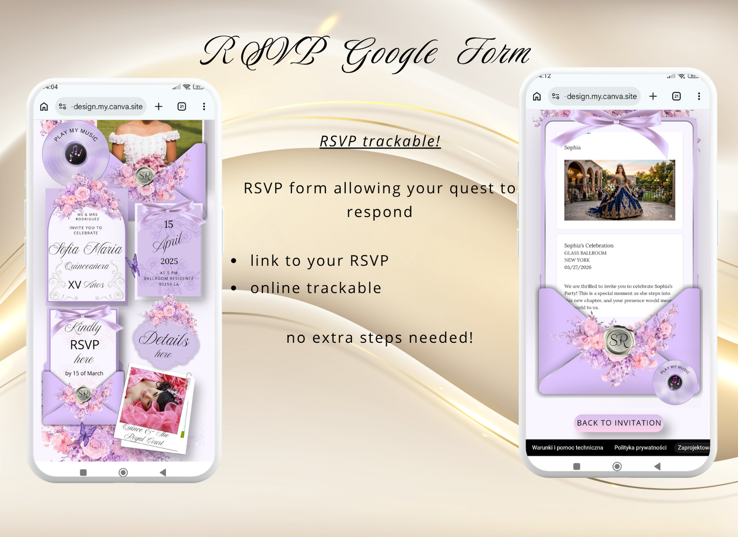Lavender Quinceanera Invitation Website|Pink Mis 15 Anos Website Invitation Digital|064q