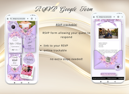 Lavender Quinceanera Invitation Website|Pink Mis 15 Anos Website Invitation Digital|064q