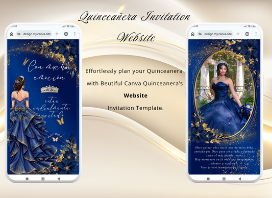 Navy Blue Quinceanera Invitation Website Digital, Princess Birthday Invitation Digital,(036qw)
