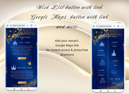 Navy Blue Quinceanera Invitation Website Digital, Princess Birthday Invitation Digital,(036qw)