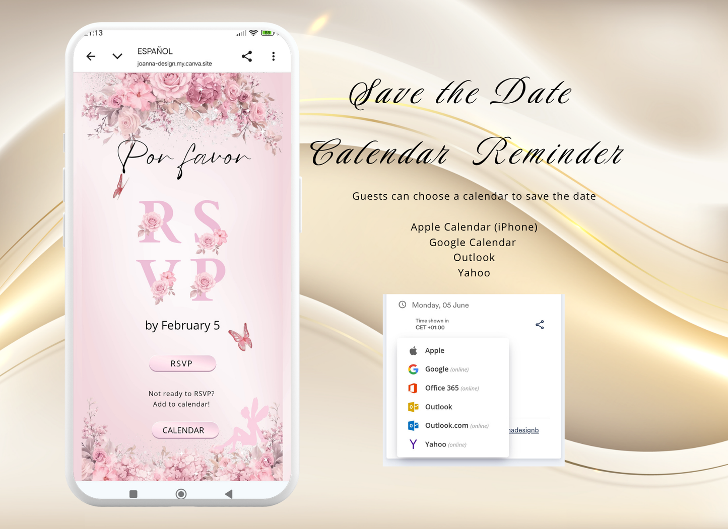 Pink Quinceanera Invitation Website Bilingual|Pink Mis 15 Quince Bilingual Invitation|044qB