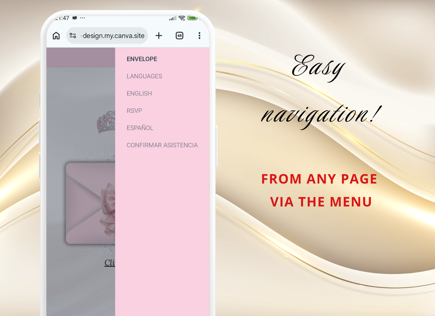 Pink Quinceanera Invitation Website Bilingual|Pink Mis 15 Quince Bilingual Invitation|044qB