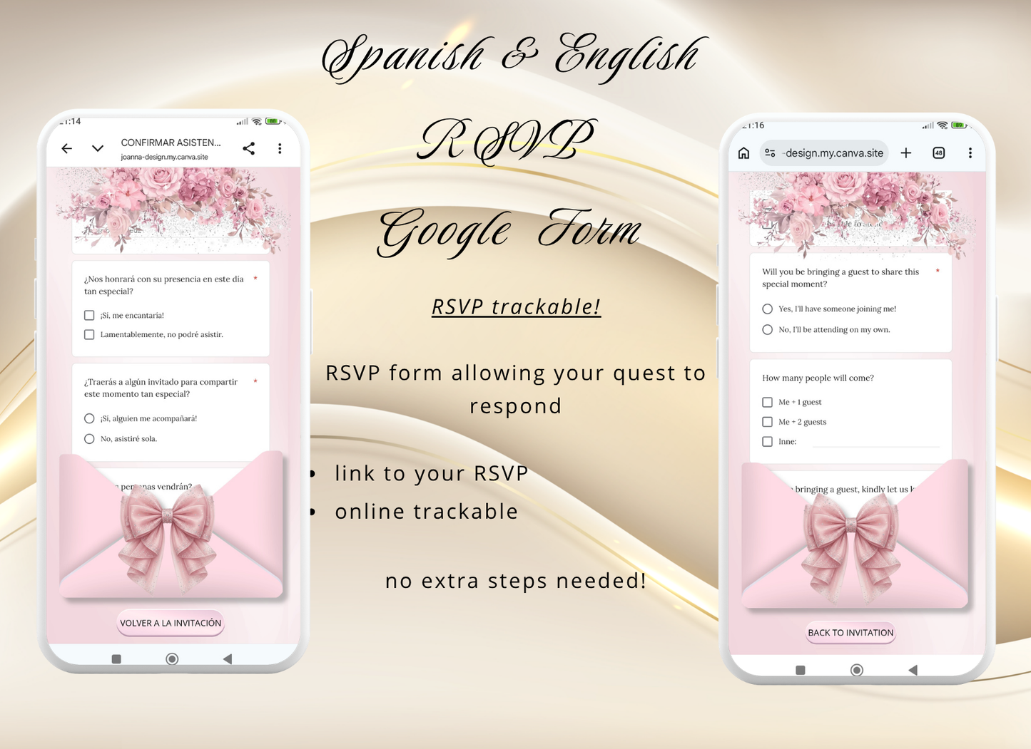 Pink Quinceanera Invitation Website Bilingual|Pink Mis 15 Quince Bilingual Invitation|044qB