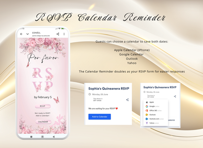 Pink Quinceanera Invitation Website Bilingual|Pink Mis 15 Quince Bilingual Invitation|044qB