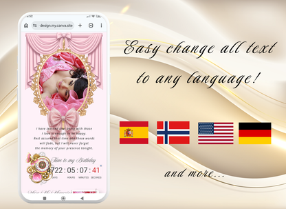 Pink Quinceanera Invitation Digital Website Template, Pink Miss Quince Invite Digital  Website