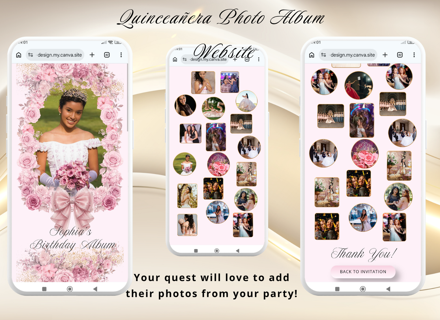 Pink Quinceanera Invitation Digital Website Template, Pink Miss Quince Invite Digital  Website