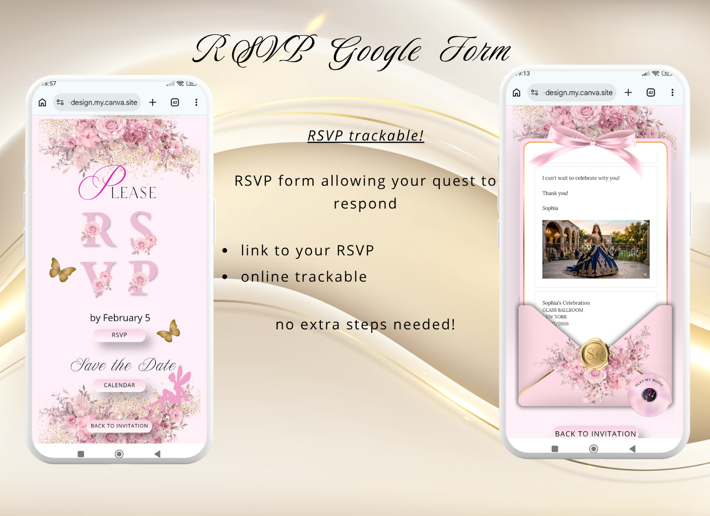 Pink Quinceanera Invitation Digital Website Template, Pink Miss Quince Invite Digital  Website