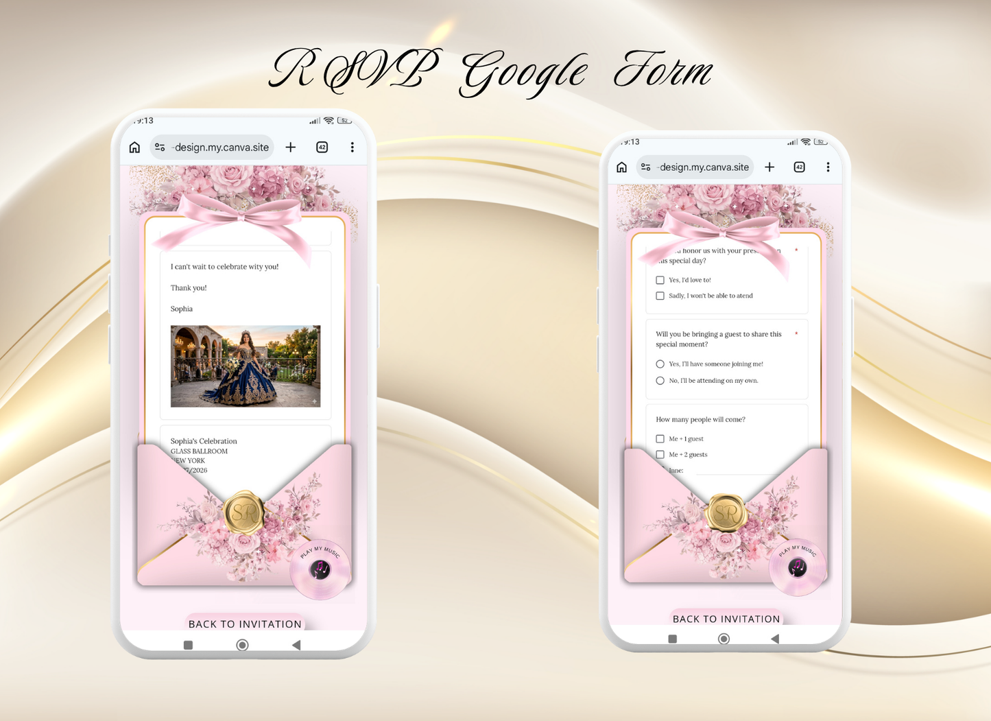 Pink Quinceanera Invitation Digital Website Template, Pink Miss Quince Invite Digital  Website