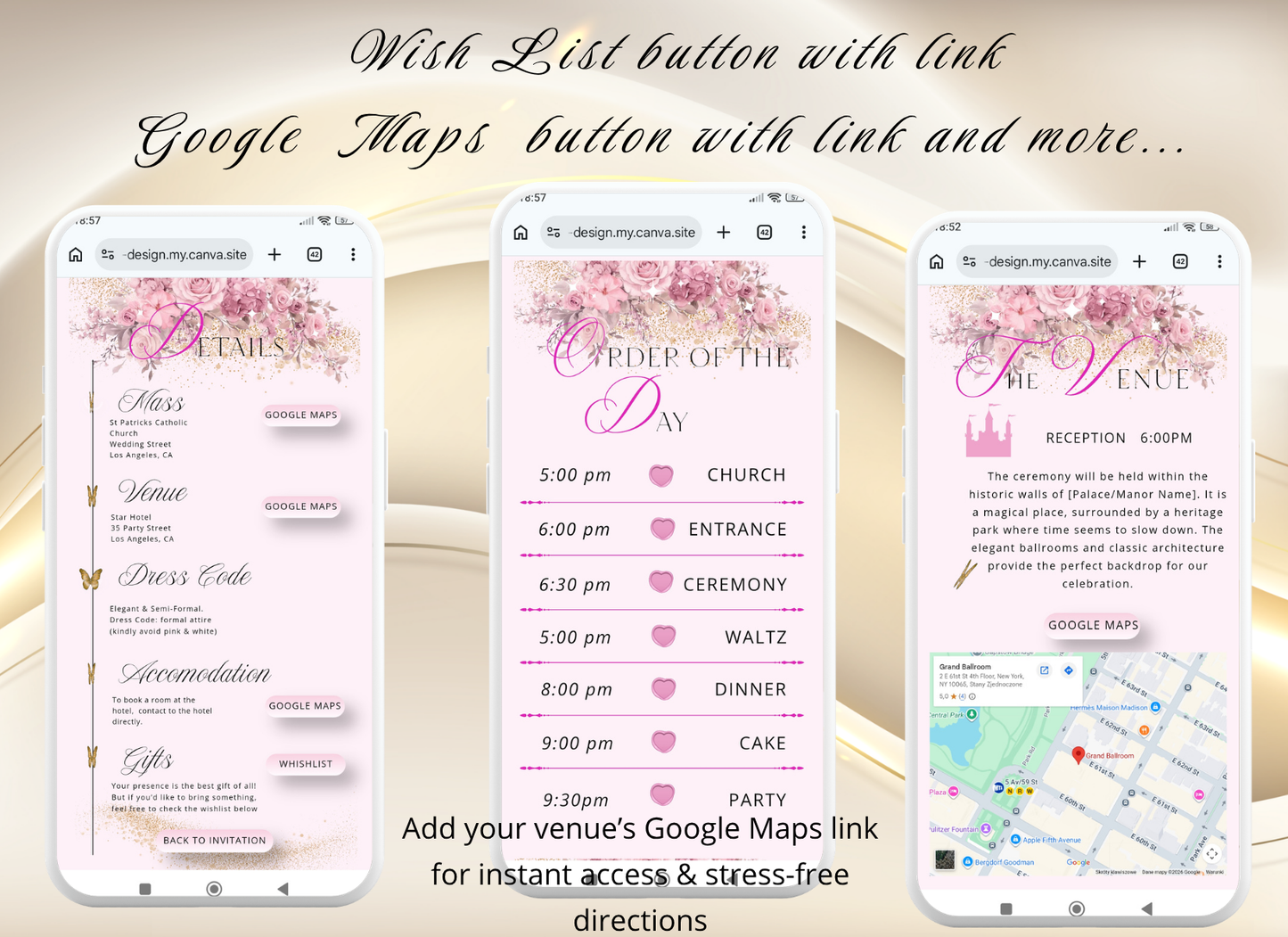 Pink Quinceanera Invitation Digital Website Template, Pink Miss Quince Invite Digital  Website
