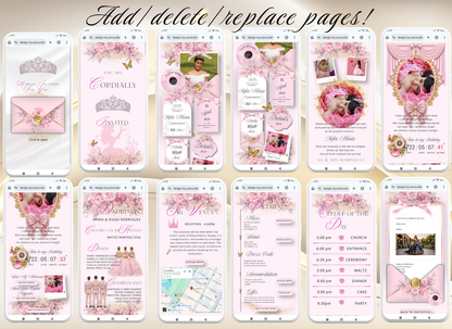 Pink Quinceanera Invitation Digital Website Template, Pink Miss Quince Invite Digital  Website