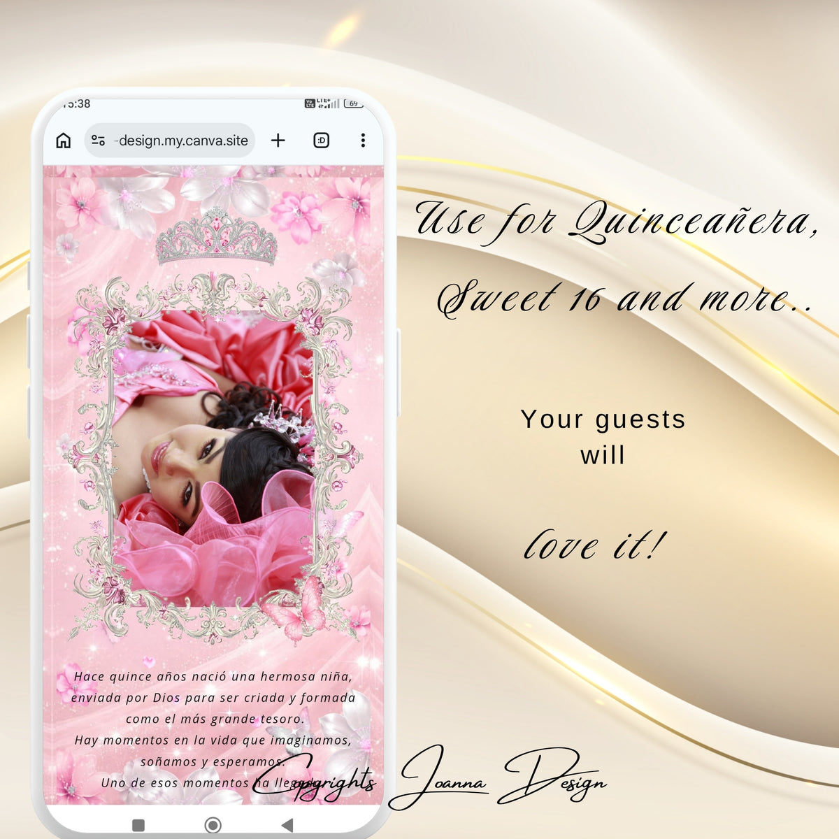 Pink Quinceanera Invitation Website Digital|Princess Birthday Invitation Digital|11q