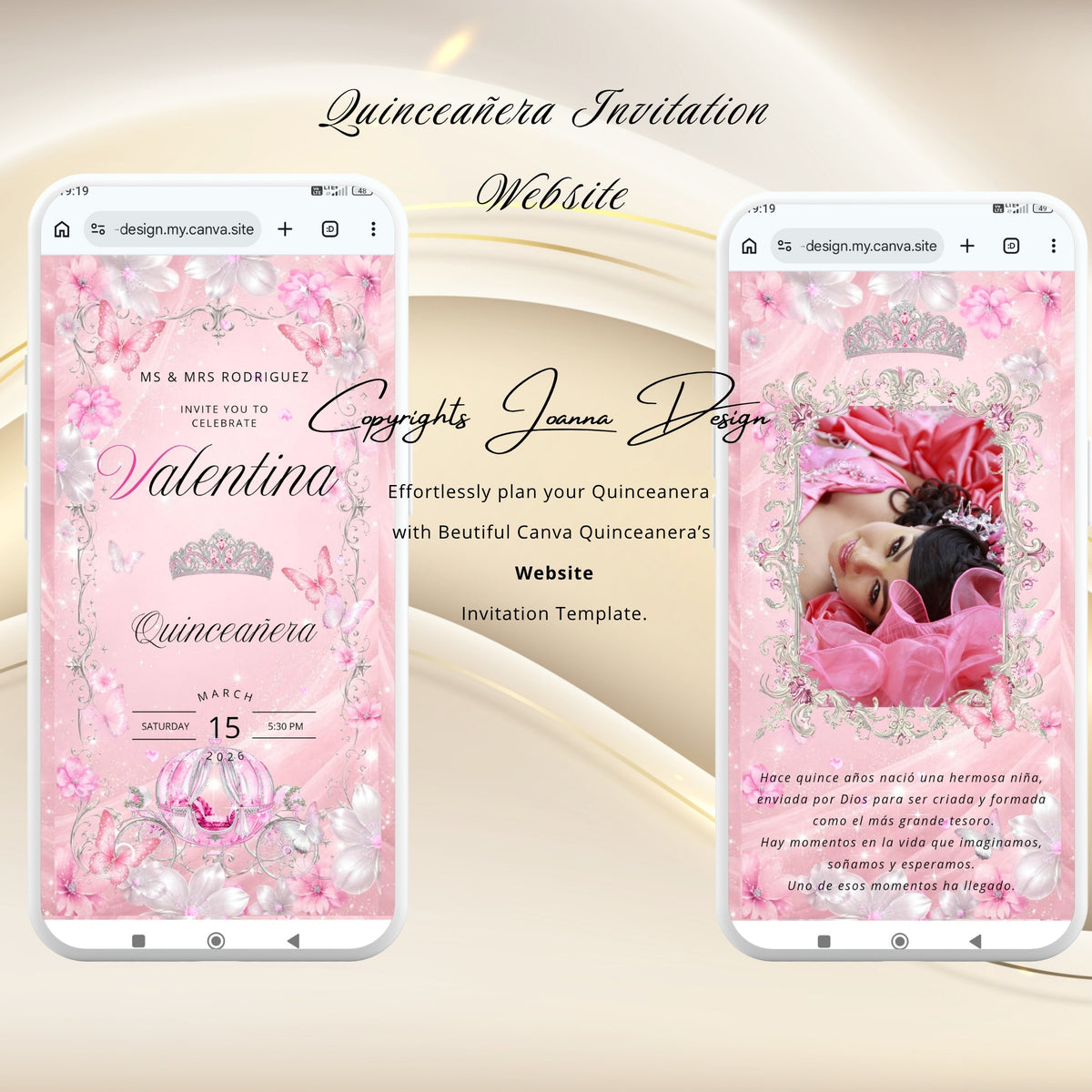 Pink Quinceanera Invitation Website Digital|Princess Birthday Invitation Digital|11q