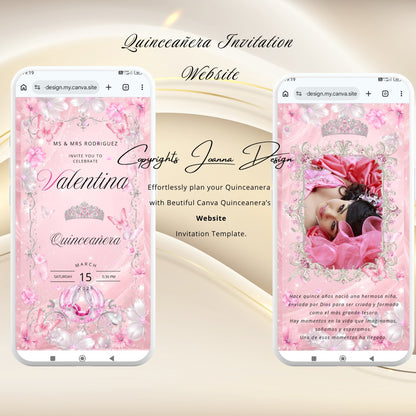 Pink Quinceanera Invitation Website Digital|Princess Birthday Invitation Digital|11q