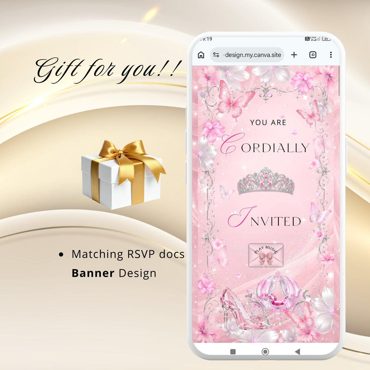Pink Quinceanera Invitation Website Digital|Princess Birthday Invitation Digital|11q