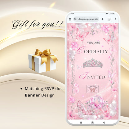 Pink Quinceanera Invitation Website Digital|Princess Birthday Invitation Digital|11q