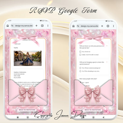 Pink Quinceanera Invitation Website Digital|Princess Birthday Invitation Digital|11q