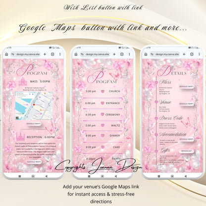 Pink Quinceanera Invitation Website Digital|Princess Birthday Invitation Digital|11q