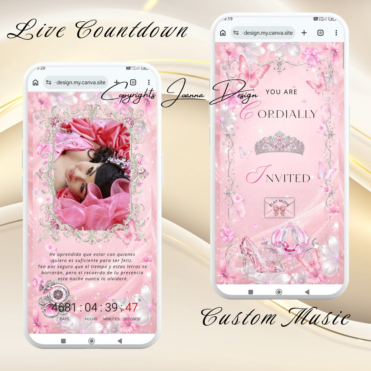 Pink Quinceanera Invitation Website Digital|Princess Birthday Invitation Digital|11q