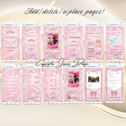 Pink Quinceanera Invitation Website Digital|Princess Birthday Invitation Digital|11q