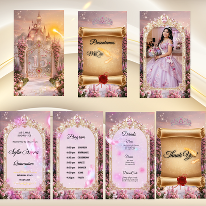 Invitación Digital Video XV Años Puertas de Castillo Estilo Bridgerton Animado Cinematográfica Rosa|Quinceanera Animated Video Invitation with Opening Castle Gates | Canva