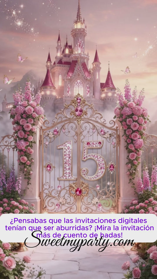 Invitación Digital Video XV Años Puertas de Castillo Estilo Bridgerton Animado Cinematográfica Rosa|Quinceanera Animated Video Invitation with Opening Castle Gates | Canva